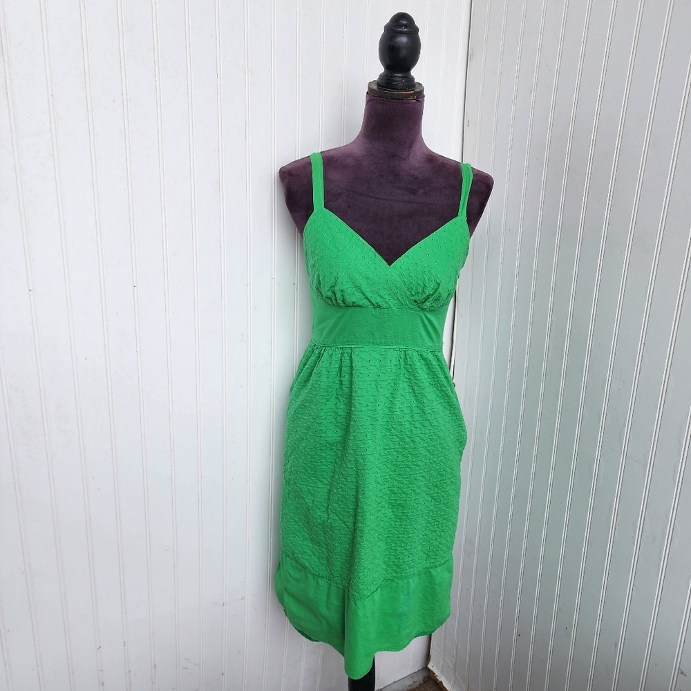 A.N.A.  Dress Women Green Cotton Eyelet Embroidered Spaghetti Strap Dress 4